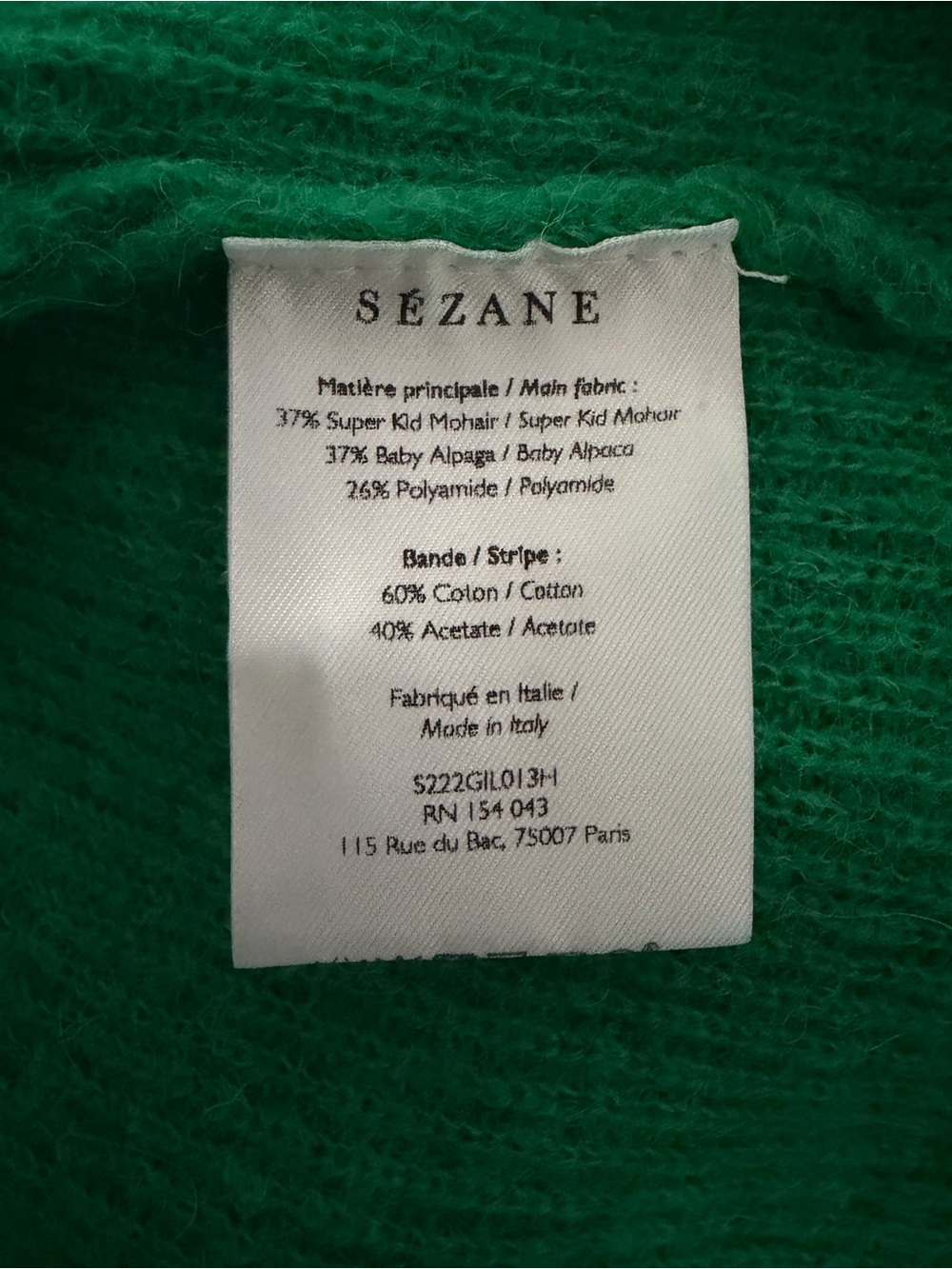 Sezane Gaspard Knit Cardigan Sweater Mohair Alpaca Sea Bright Green Size Small - Picture 9 of 11